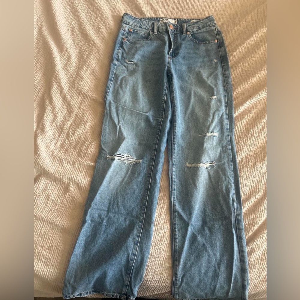 Garage Light Blue Distressed Wide Leg Jeans
